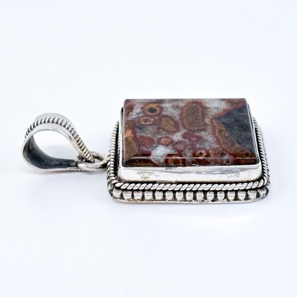 Vintage Sterling Silver 925 Rectangular Agate Pendant - Picture 3 of 6